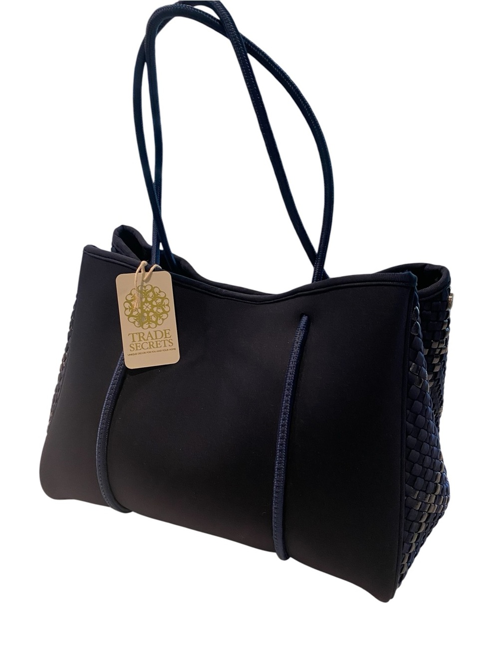 HAUTE SHORE Navy Blue Tote with Woven Side Panels